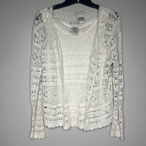 VTG White Stag Crochet Knit Sweater Set S Ivory Tank & Cardigan Cottage Y2K Boho
